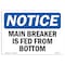 Signmission OSHA Notice, 5" Height, Main Breaker Is Fed From Bottom Sign, 7" X 5", Landscape OS-NS-D-57-L-14076 - alternate 1